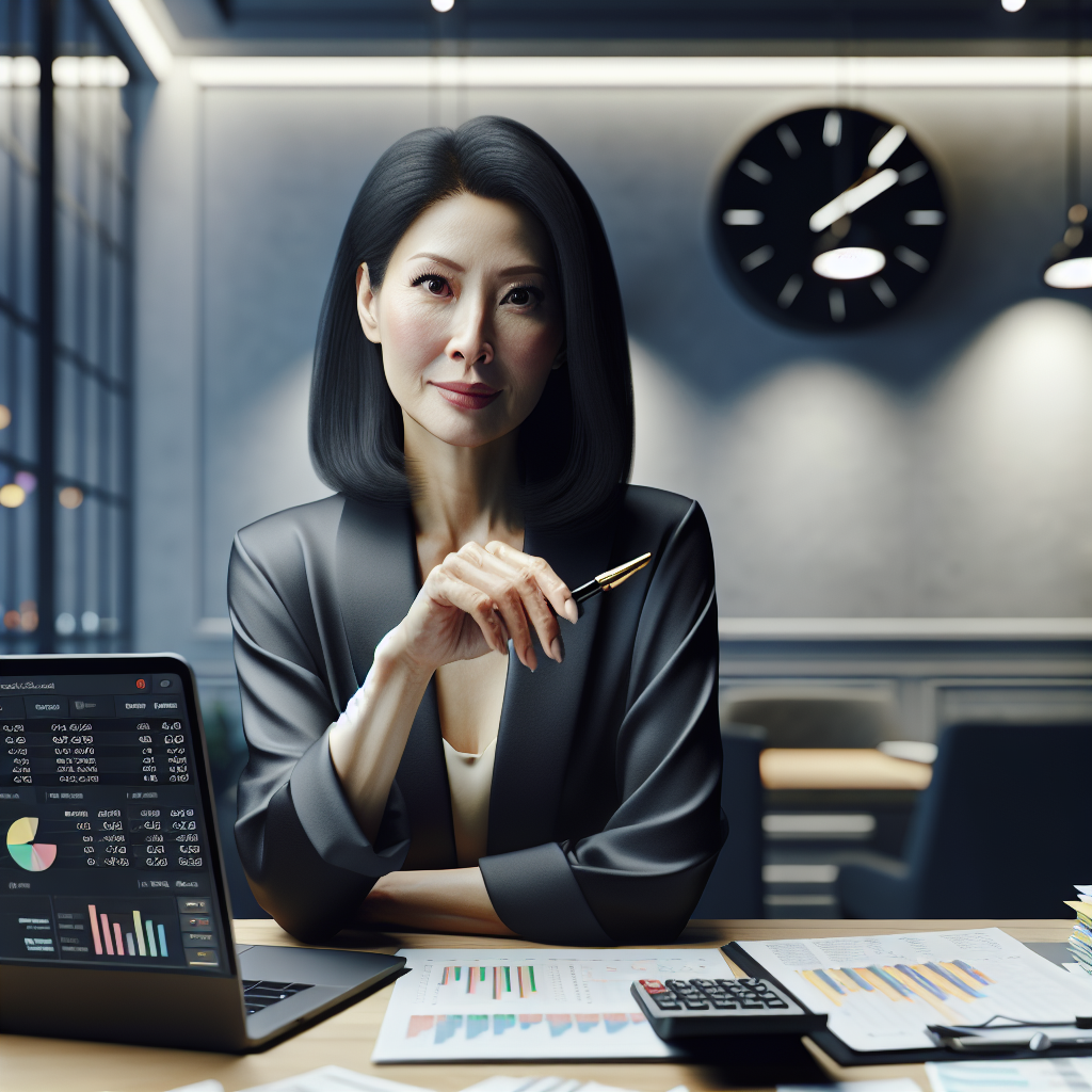 A financial planner working at a modern desk with budgeting tools.