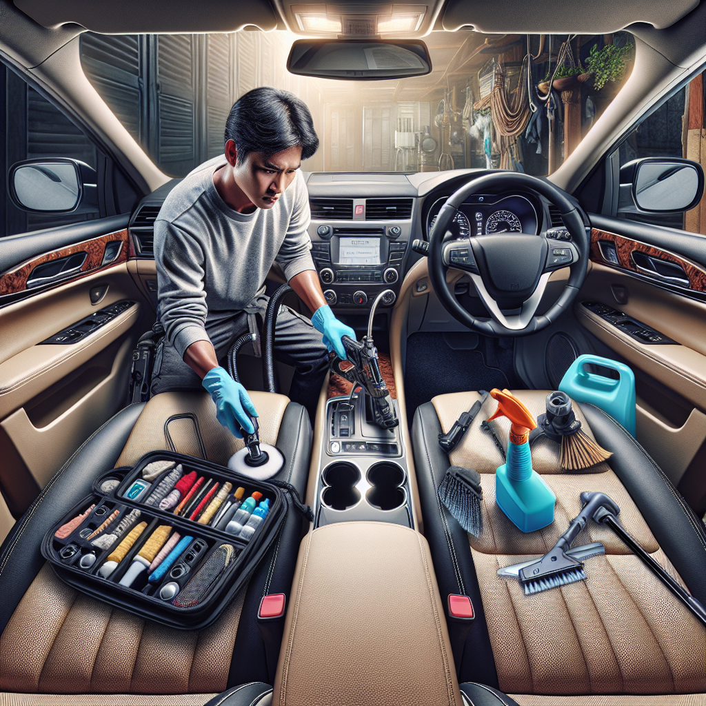 A car interior being professionally cleaned to remove odor.