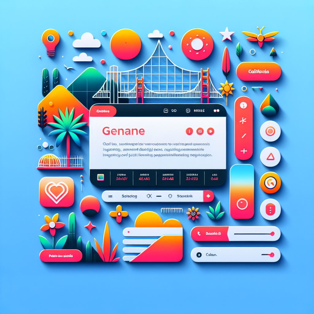 An image modeled after the style of California web design trends with vibrant colors and modern UI elements.
