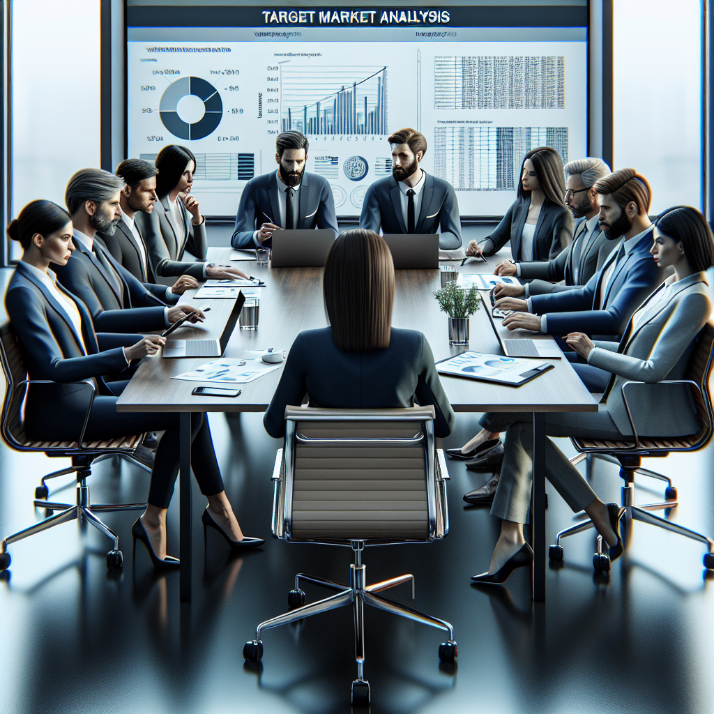 Professionals conducting a target market analysis meeting in a conference room.