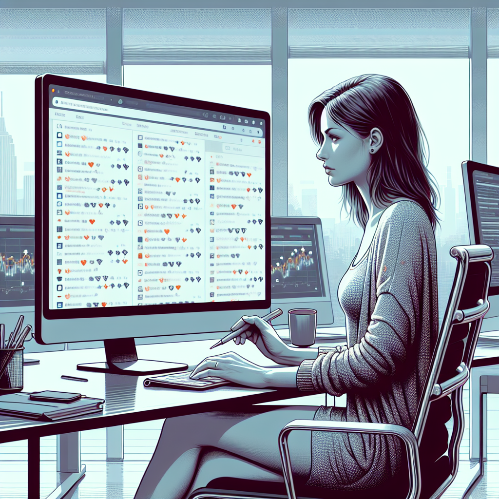 An individual at an office desk reading a Reddit thread about social media management tools on a computer, with a calendar and analytics on a second monitor.