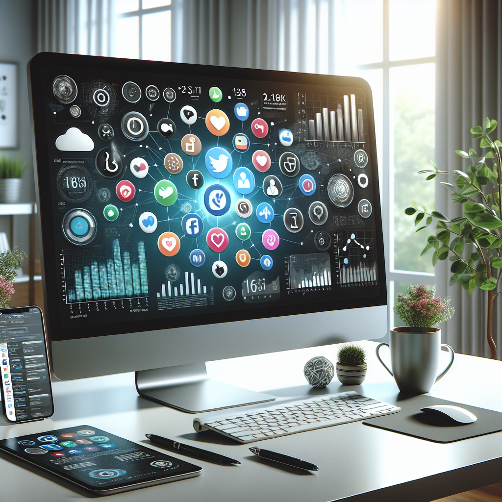 A professional workspace illustrating social media management in digital marketing.