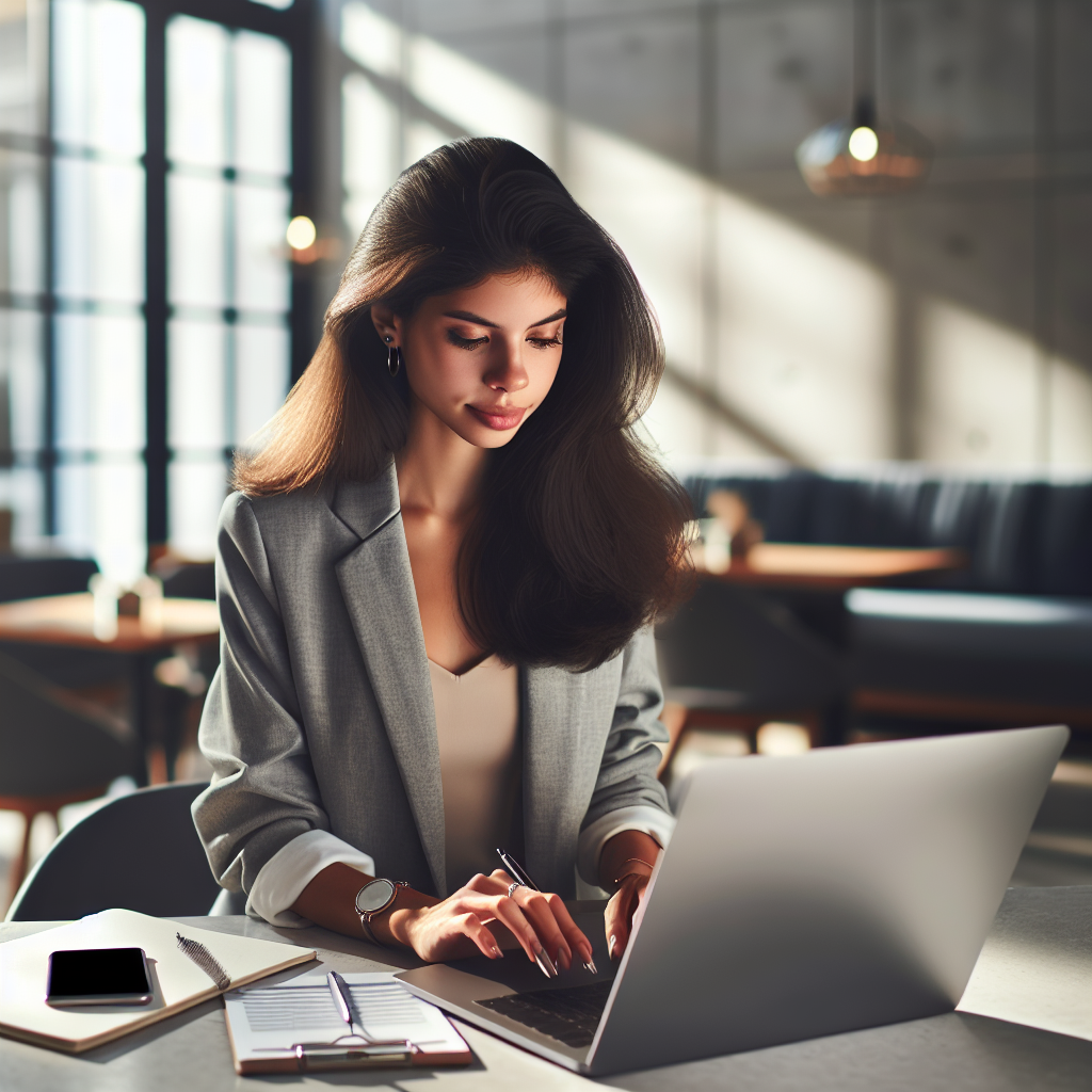 A young professional working on a laptop illustrating social media management skills.