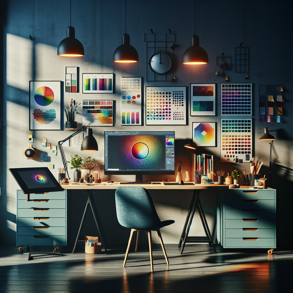 A modern graphic design workspace with a digital monitor and drawing tablet.