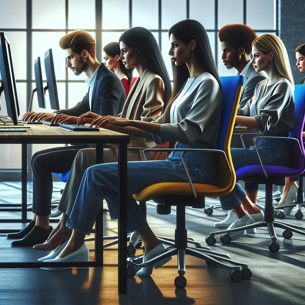 A diverse group of young adults working on social media management in a modern office.