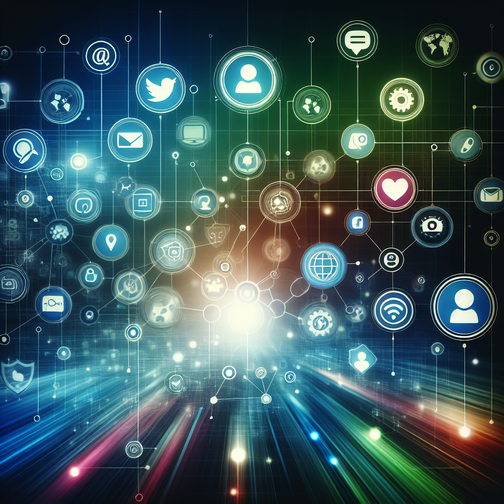 Digital interface showing interconnected social media and CRM icons.