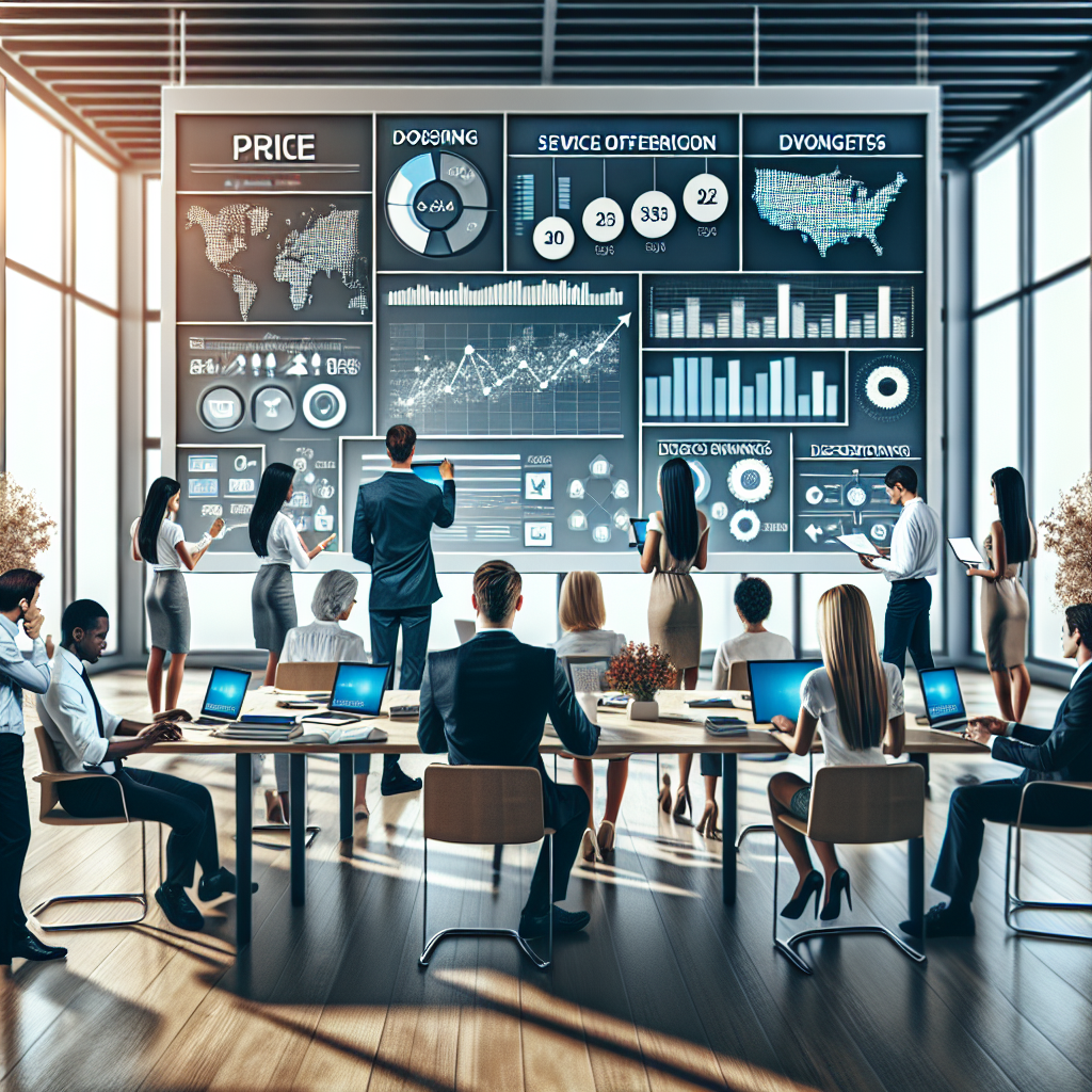 Diverse professionals discussing social media management costs in a modern office.