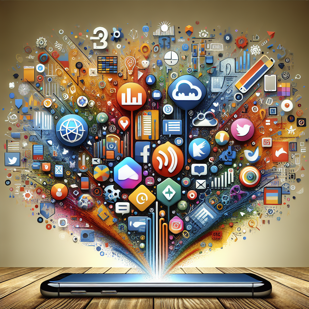 Digital collage of social media platform icons on a device screen, illustrating social media management.