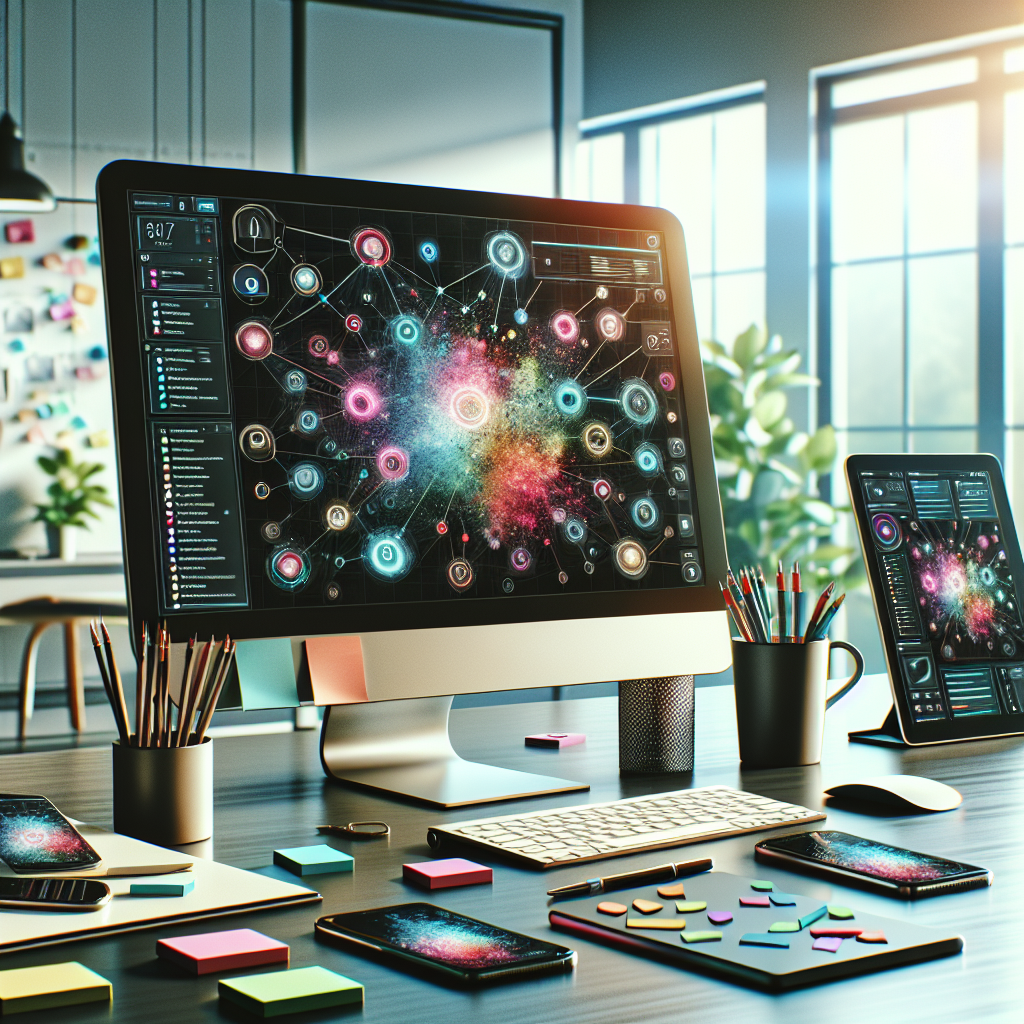 A realistic depiction of a modern workspace focused on social media management.