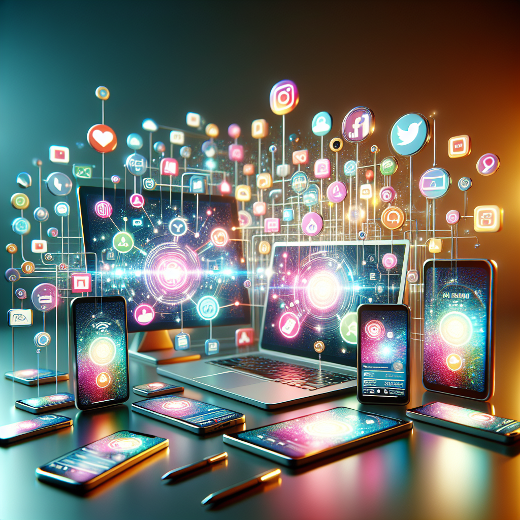 Digital devices showcasing social media management without any text.