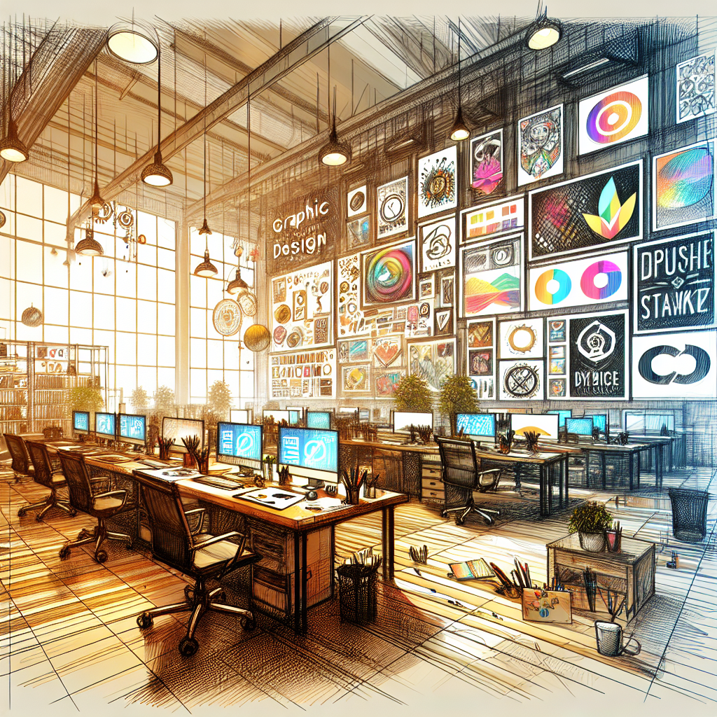 A graphic design studio in Burhanpur with a vibrant workspace and creative designs.
