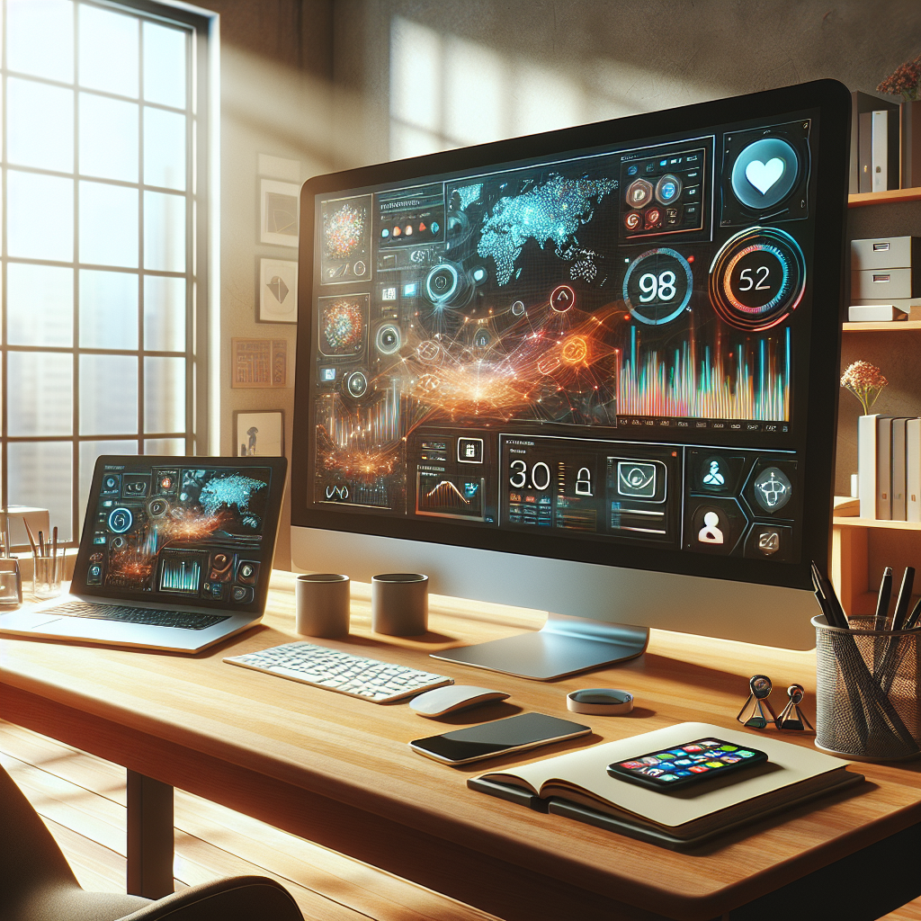 A modern office workspace focusing on social media management tools.