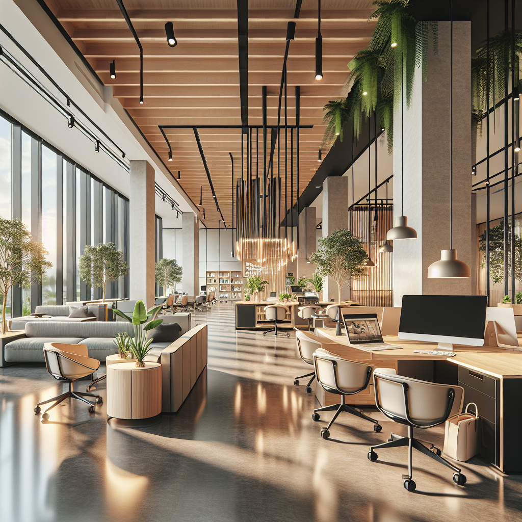 A modern office interior designed by M+ Design Associates with contemporary furniture and natural lighting.