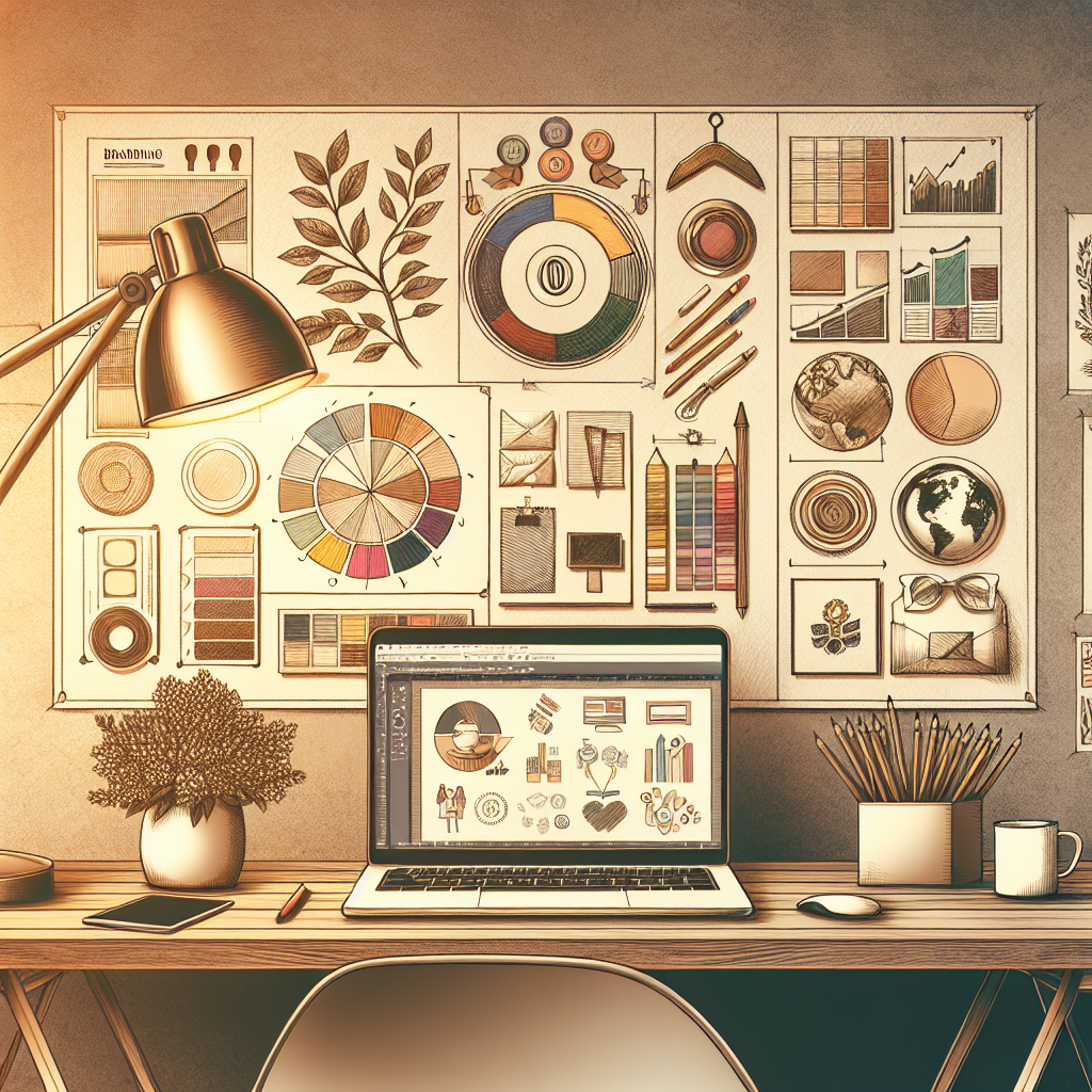 A workspace representing the value of a graphic designer, featuring a desk with design sketches and a laptop.