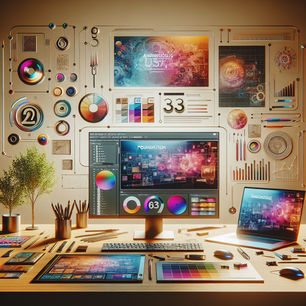 A modern workspace representing graphic design, digital marketing, and website development services.