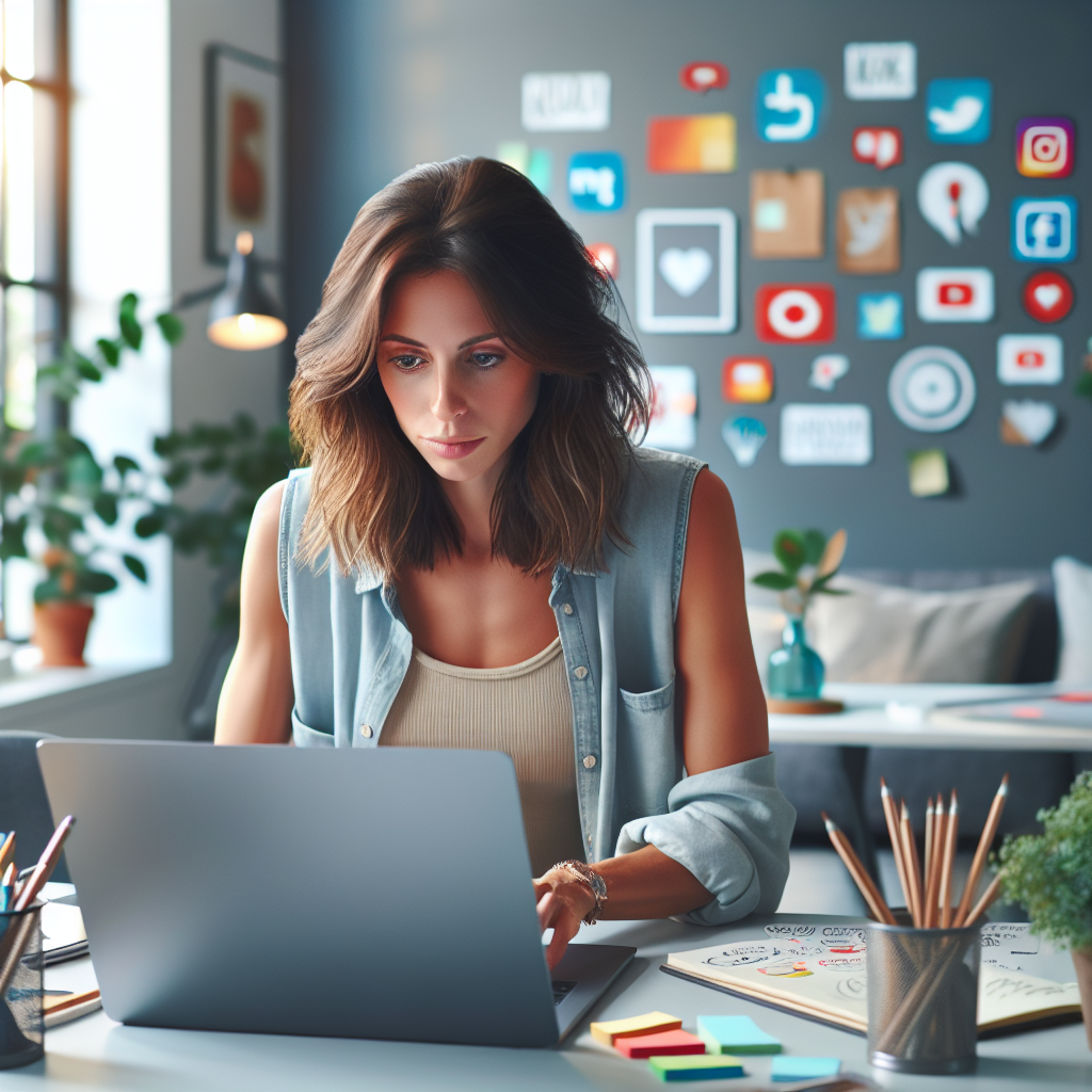 A social media manager working in a modern office.