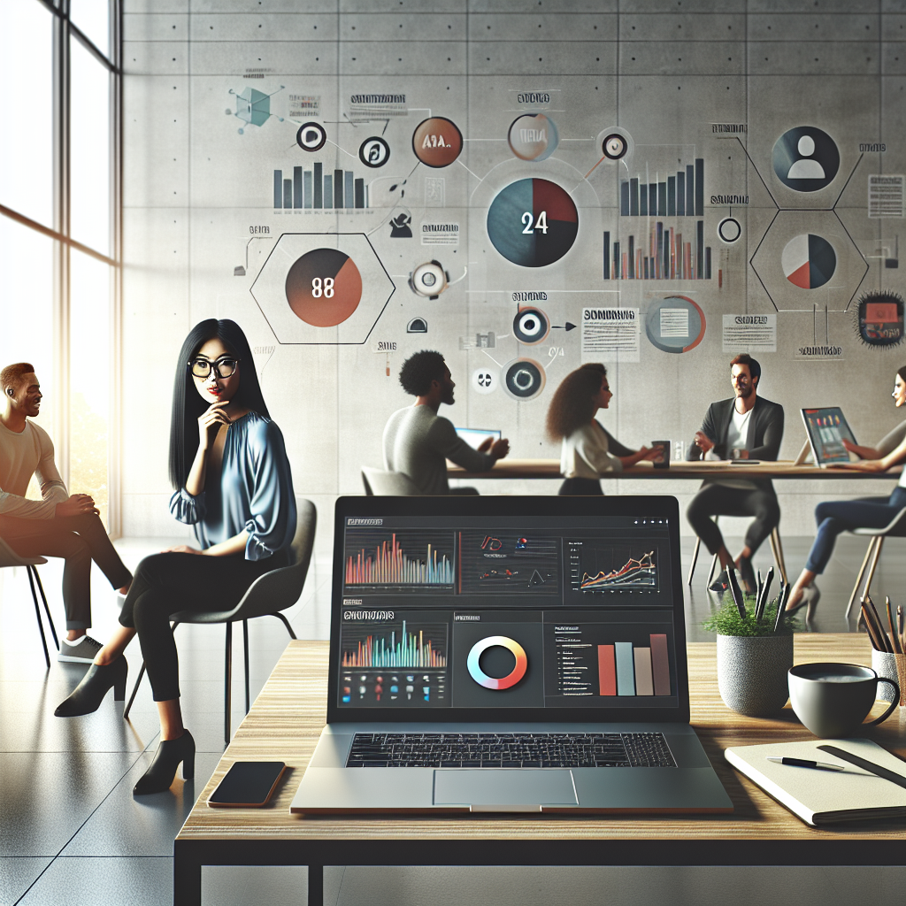 A digital workspace illustrating social media and community management with diverse people engaged in discussion.
