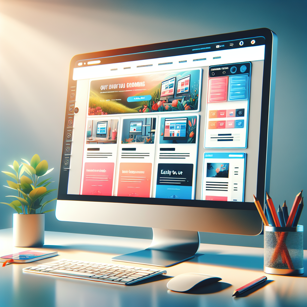 A realistic web design on a desktop computer screen, showcasing a sleek and modern layout.