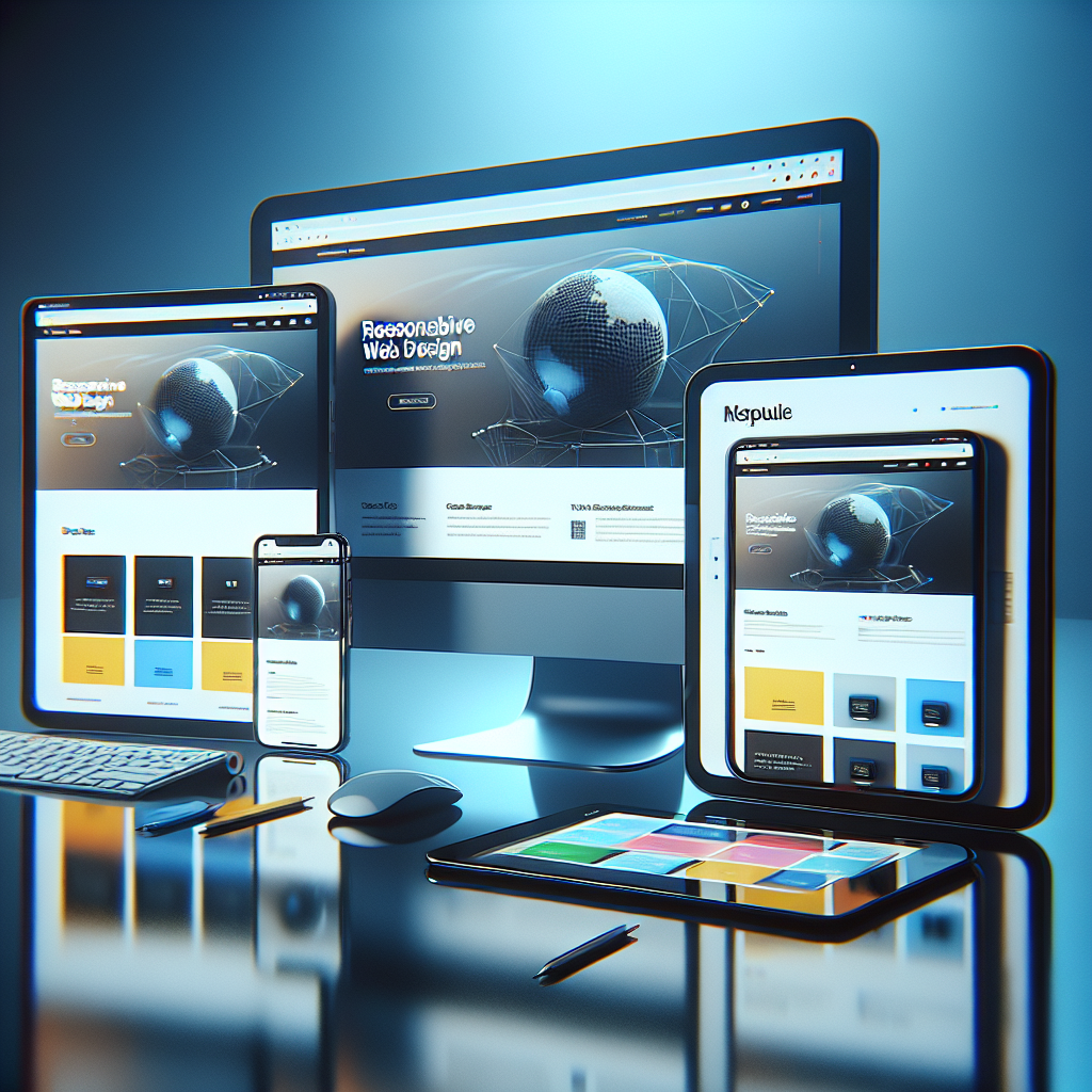 A realistic depiction of various devices displaying a responsive web design