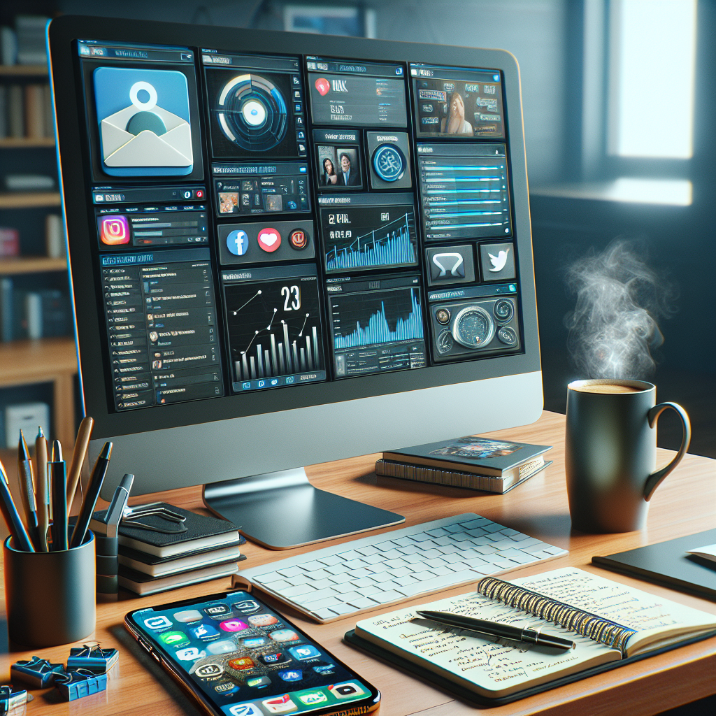 A workspace featuring social media management tools and applications.