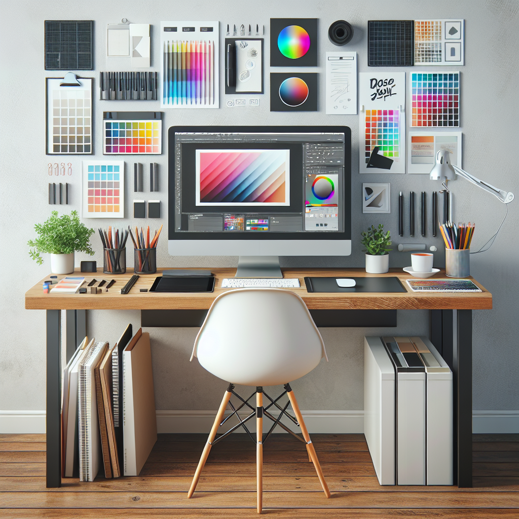 An inviting workspace showcasing affordable graphic design services with a modern and organized desk setup.