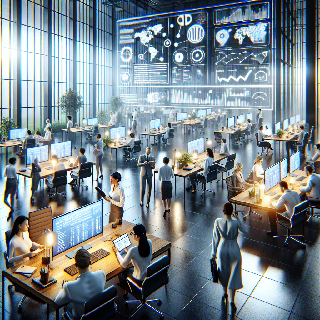 A professional office setting depicting a collaborative and modern SEO services environment.
