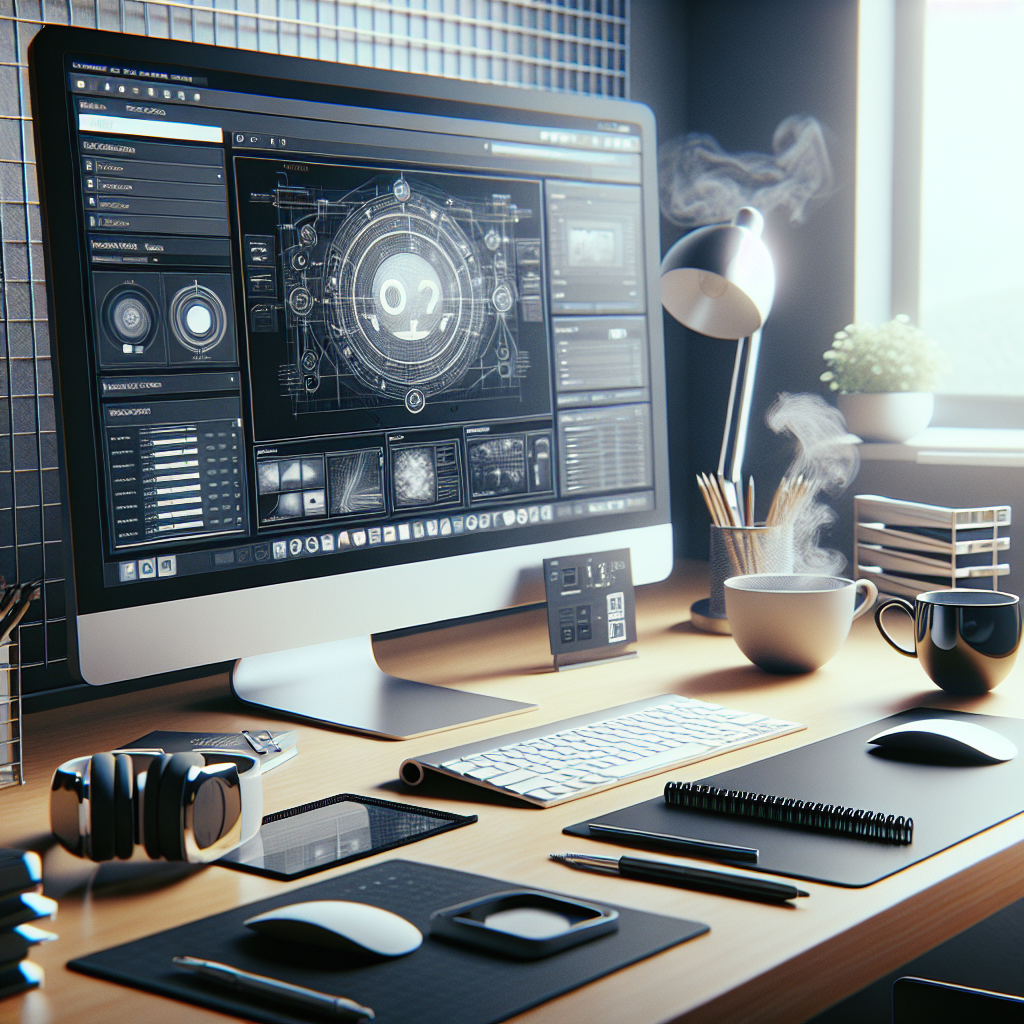A professional web designer's workspace with modern equipment.
