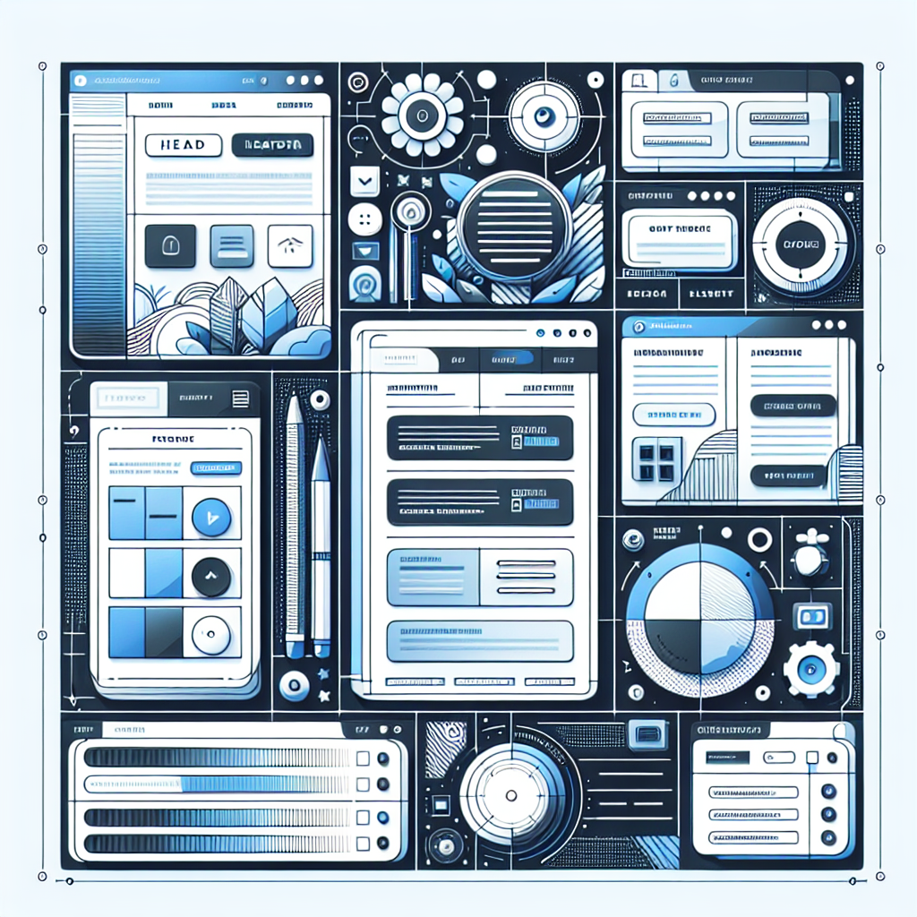 A professional web design interface with modern UI/UX elements in a realistic style.