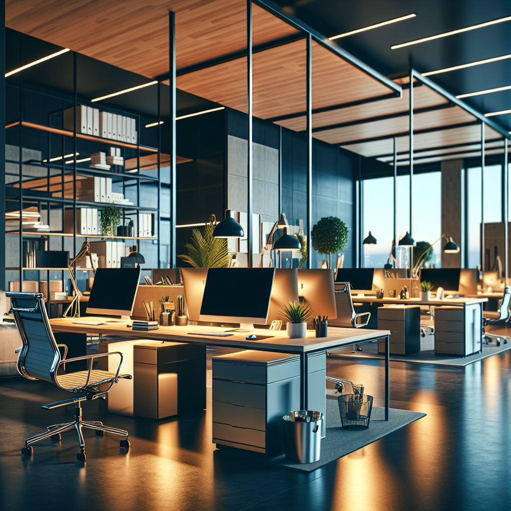 A realistic professional office setting with modern workspace and polished décor.