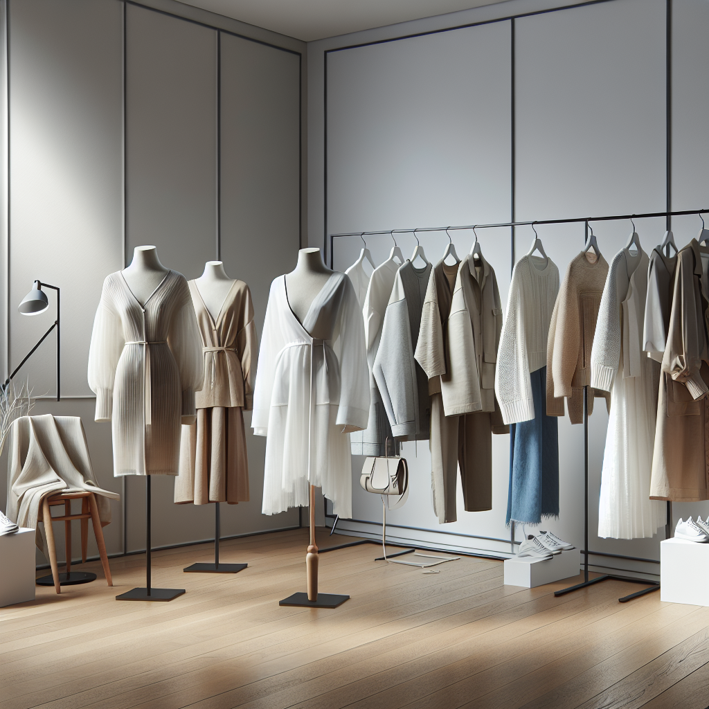 A modern fashion studio displaying minimalist clothing from Beyond The Vines.