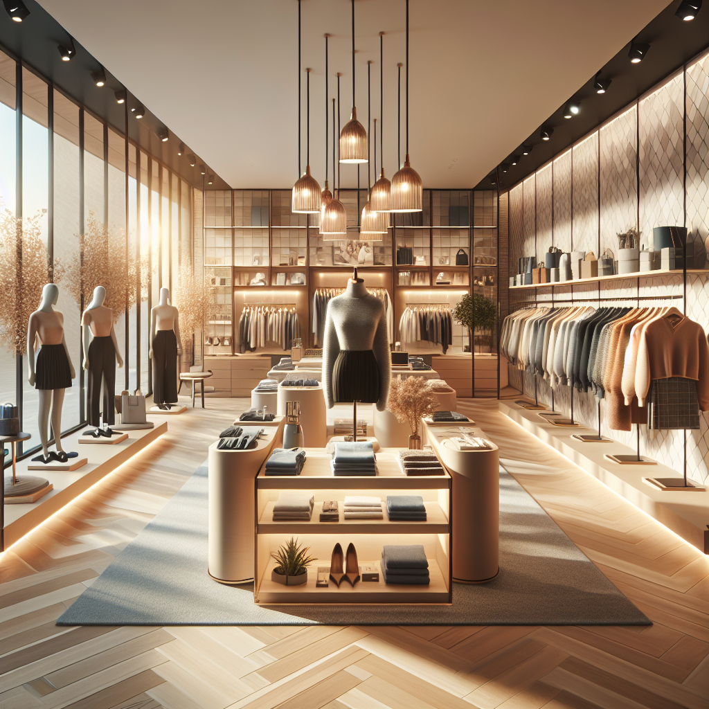 A stylish Uniqlo boutique interior highlighting innovative clothing and eco-friendly materials.