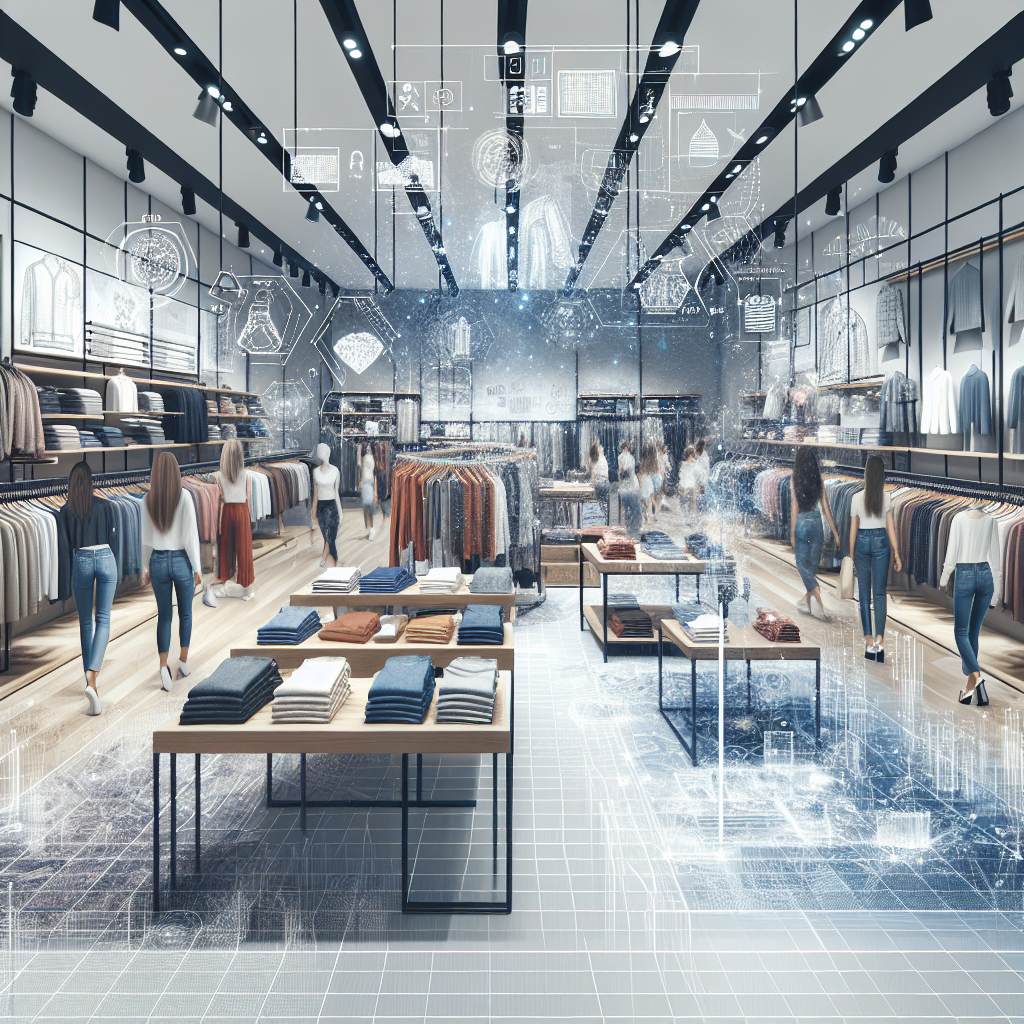 Interior view of a bustling Uniqlo store with modern clothing neatly arranged and customers shopping.