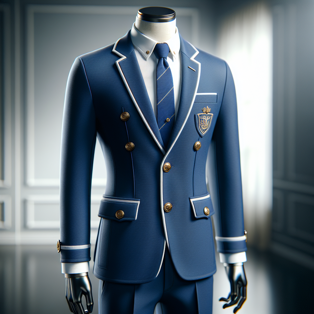 A well-crafted JC uniform displayed on a mannequin in a school setting.