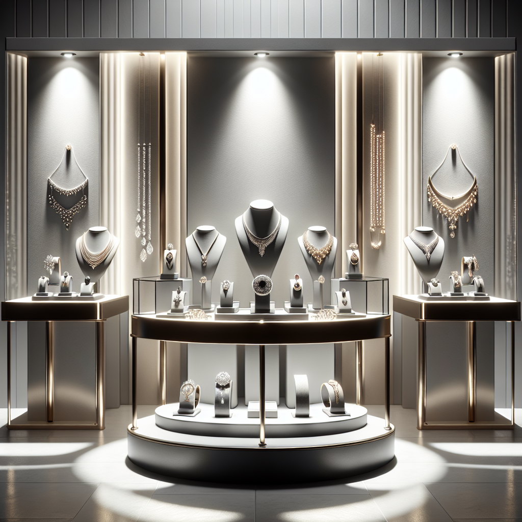 A display of Meyson Jewellery featuring necklaces, bracelets, rings, and earrings in a sophisticated and luxurious setting.