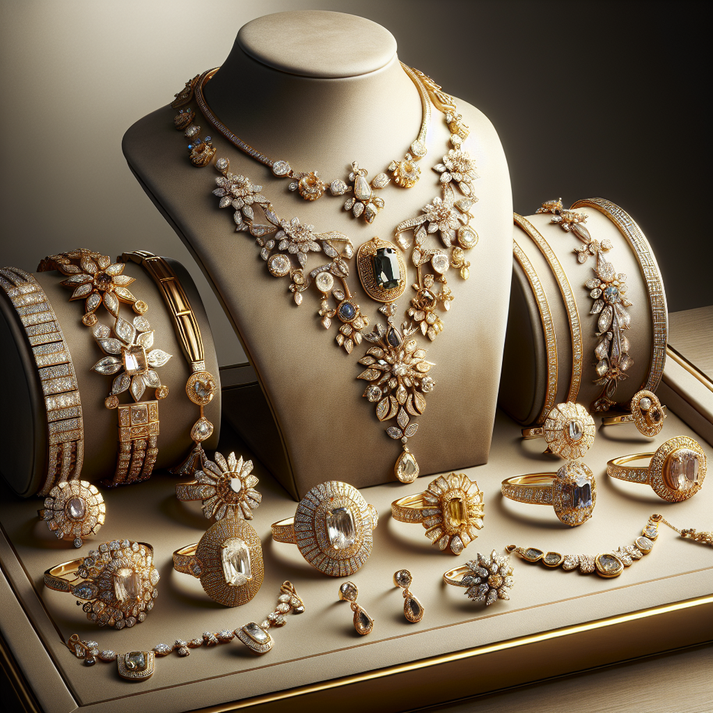 A variety of elegantly crafted Meyson Jewellery items including necklaces, bracelets, rings, and earrings.