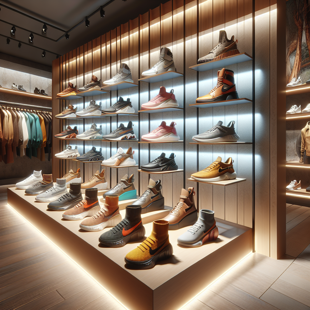 Une collection de chaussures sophistiquée et tendance exposée dans une boutique luxueuse pour l'année 2023.