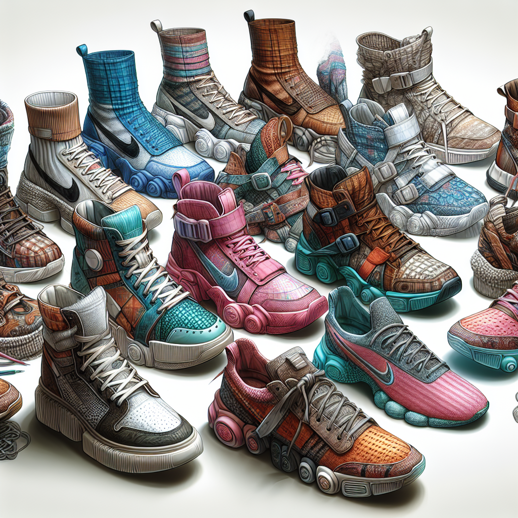 Une gamme de chaussures à la mode de la collection avant-gardiste 2023, présentant des designs et des textures variés.