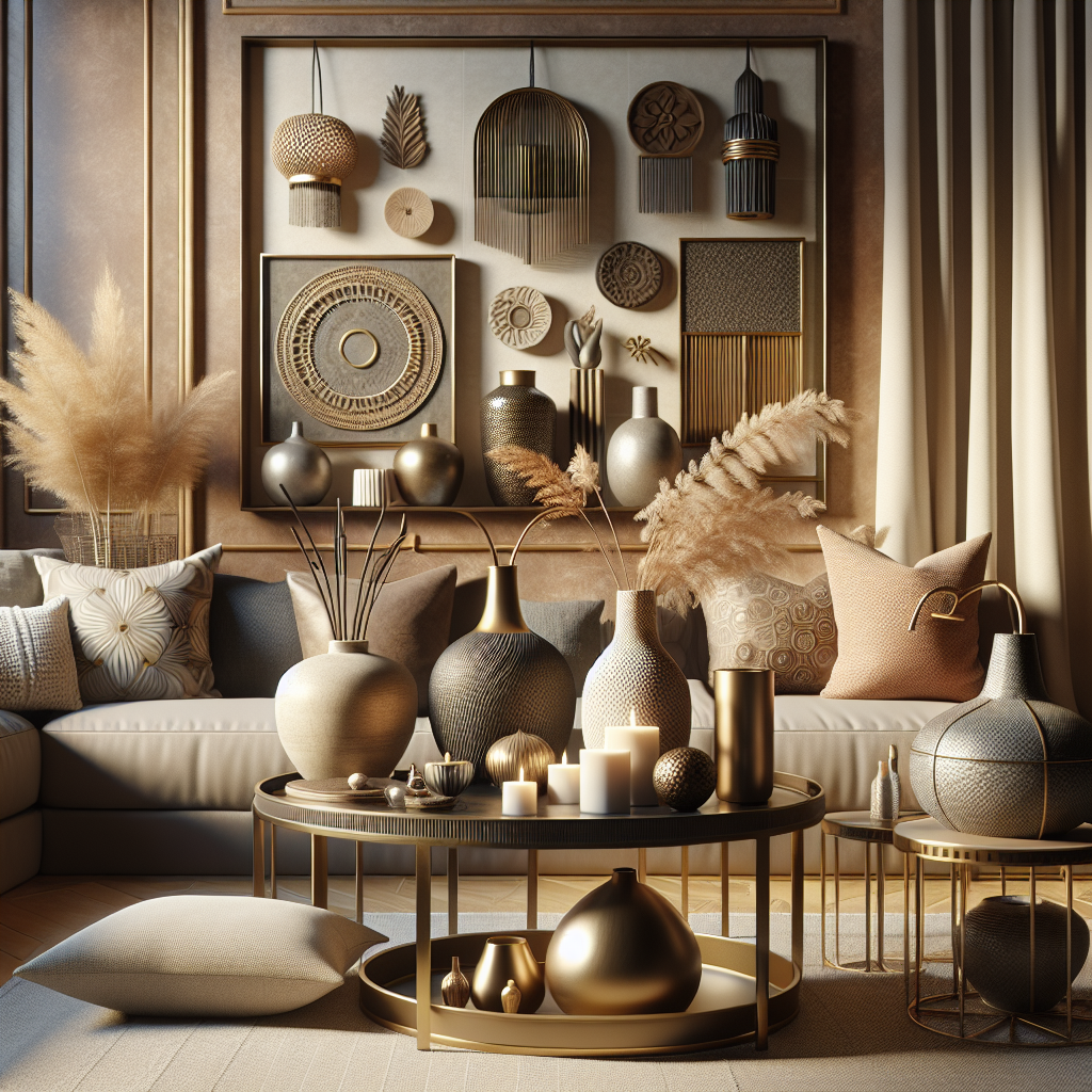A stylish and realistic depiction of chic home goods in a cozy living space.