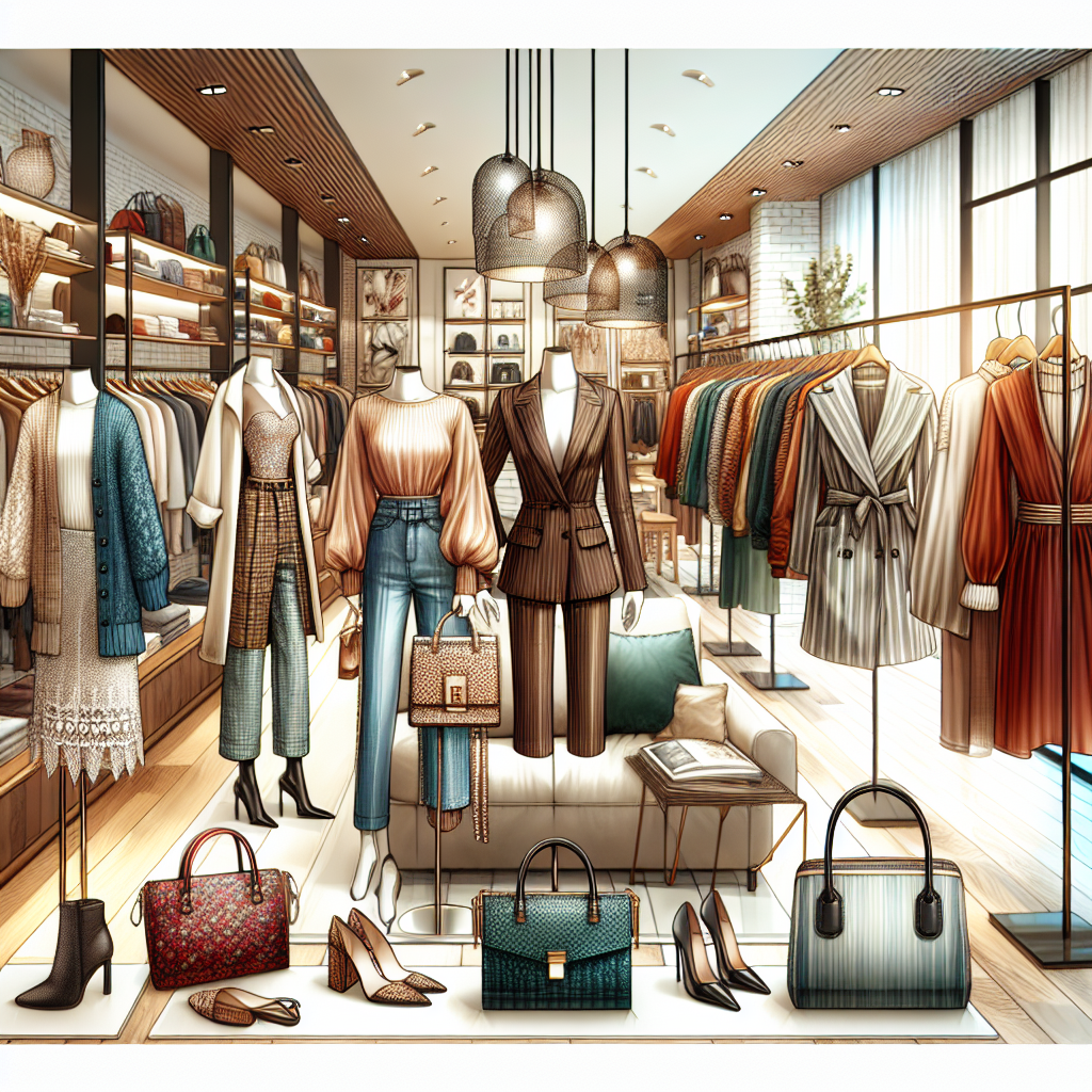 A realistic image of a trendy clothing selection in a stylish boutique.