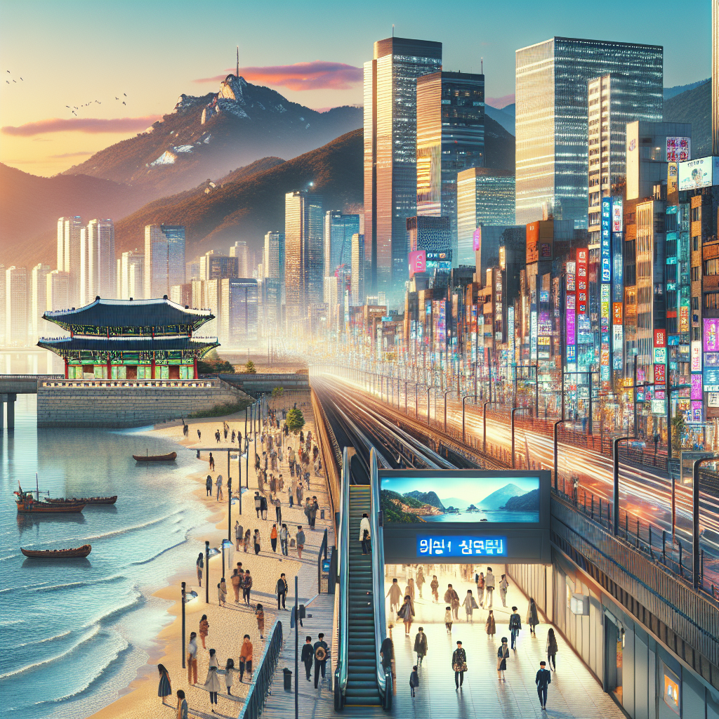 Realistic depiction of Seoul and Busan highlighting their iconic features.