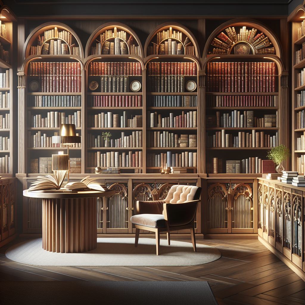 A tranquil library with shelves of Christian faith books and a cozy reading area.