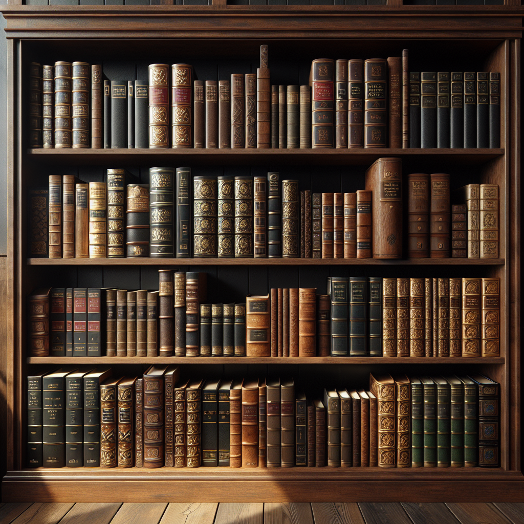 A collection of Christian faith books on a wooden bookshelf in natural light.