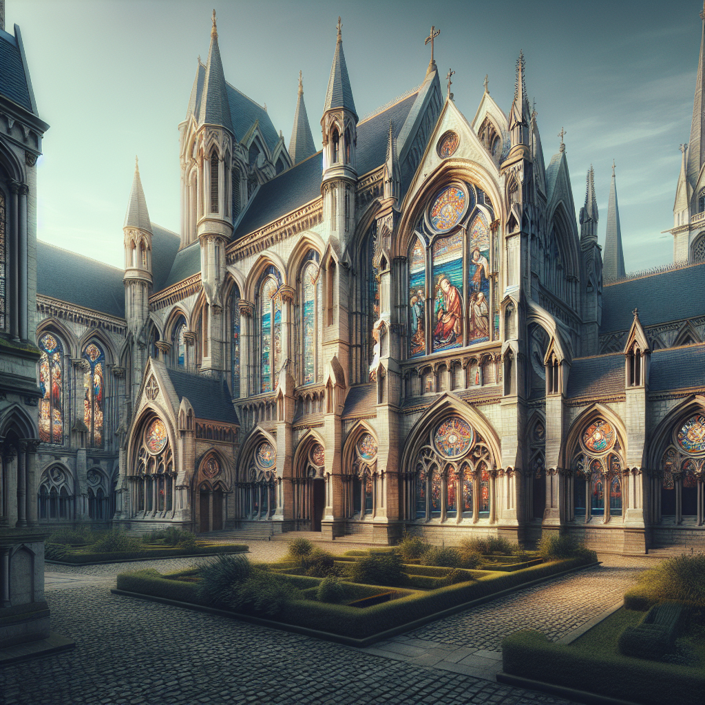 A grand, historical Gothic church with intricate architecture and colorful stained-glass windows.