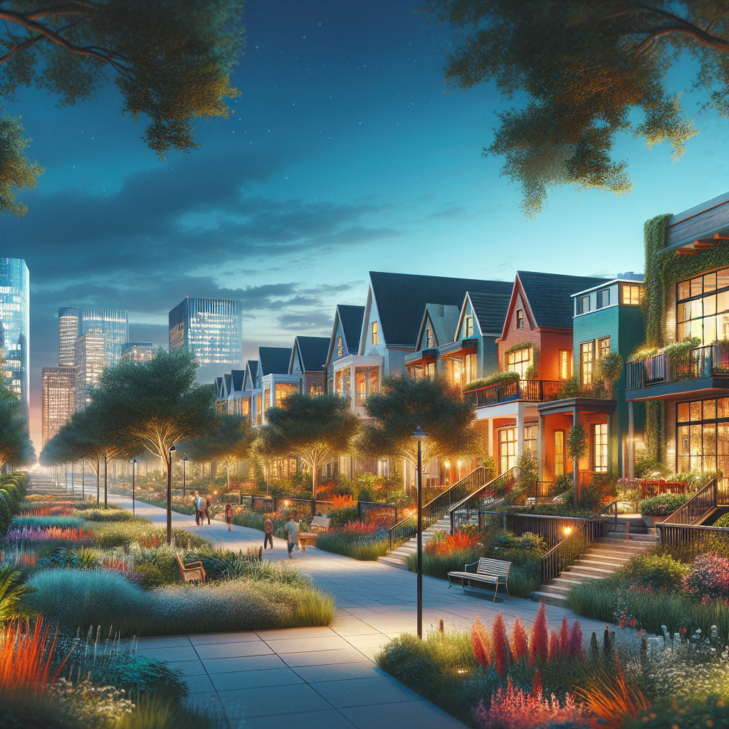 A vibrant Houston neighborhood with a variety of architectural styles and lush greenery.