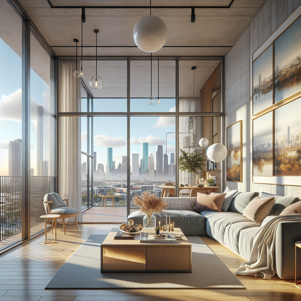 Interior view of a modern affordable apartment in Houston.