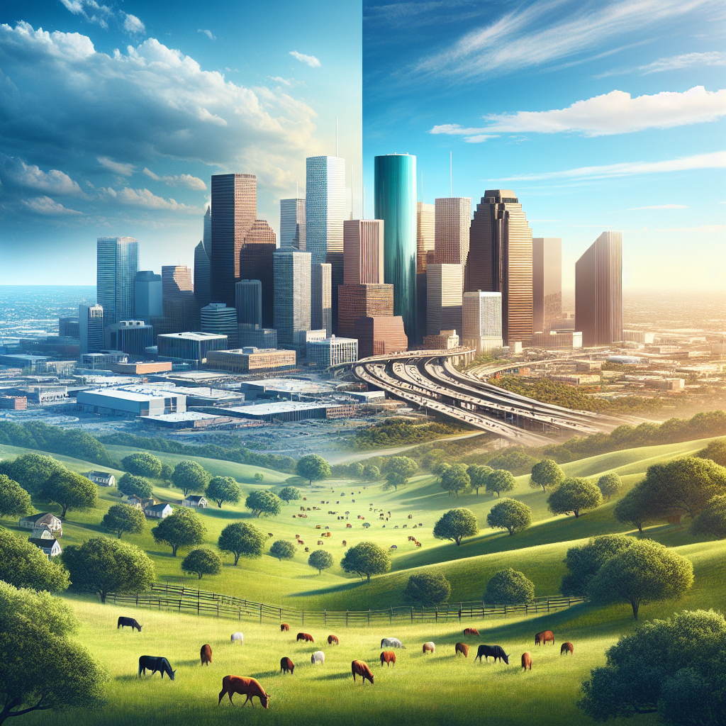 A visual representation of the Texas real estate landscape showing both urban and rural settings.
