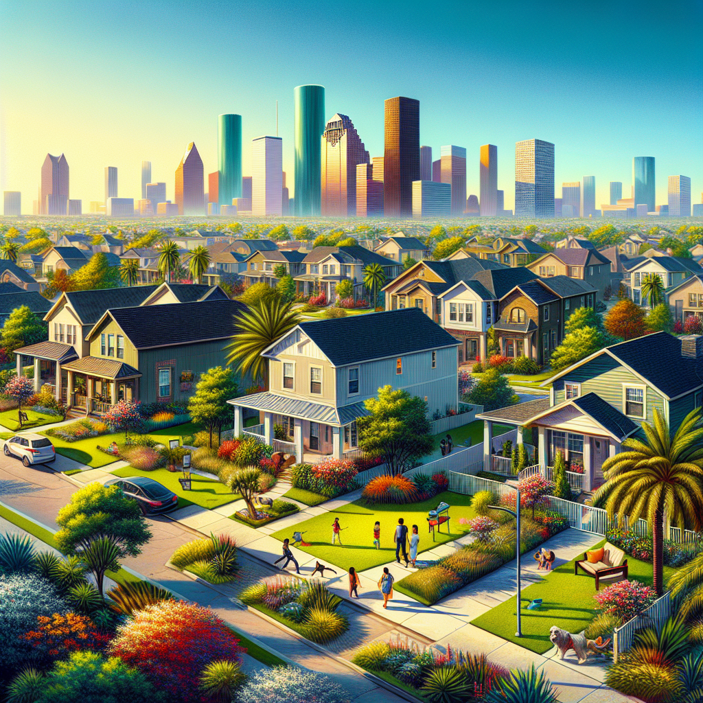 A vibrant Houston neighborhood with suburban homes and urban apartments.