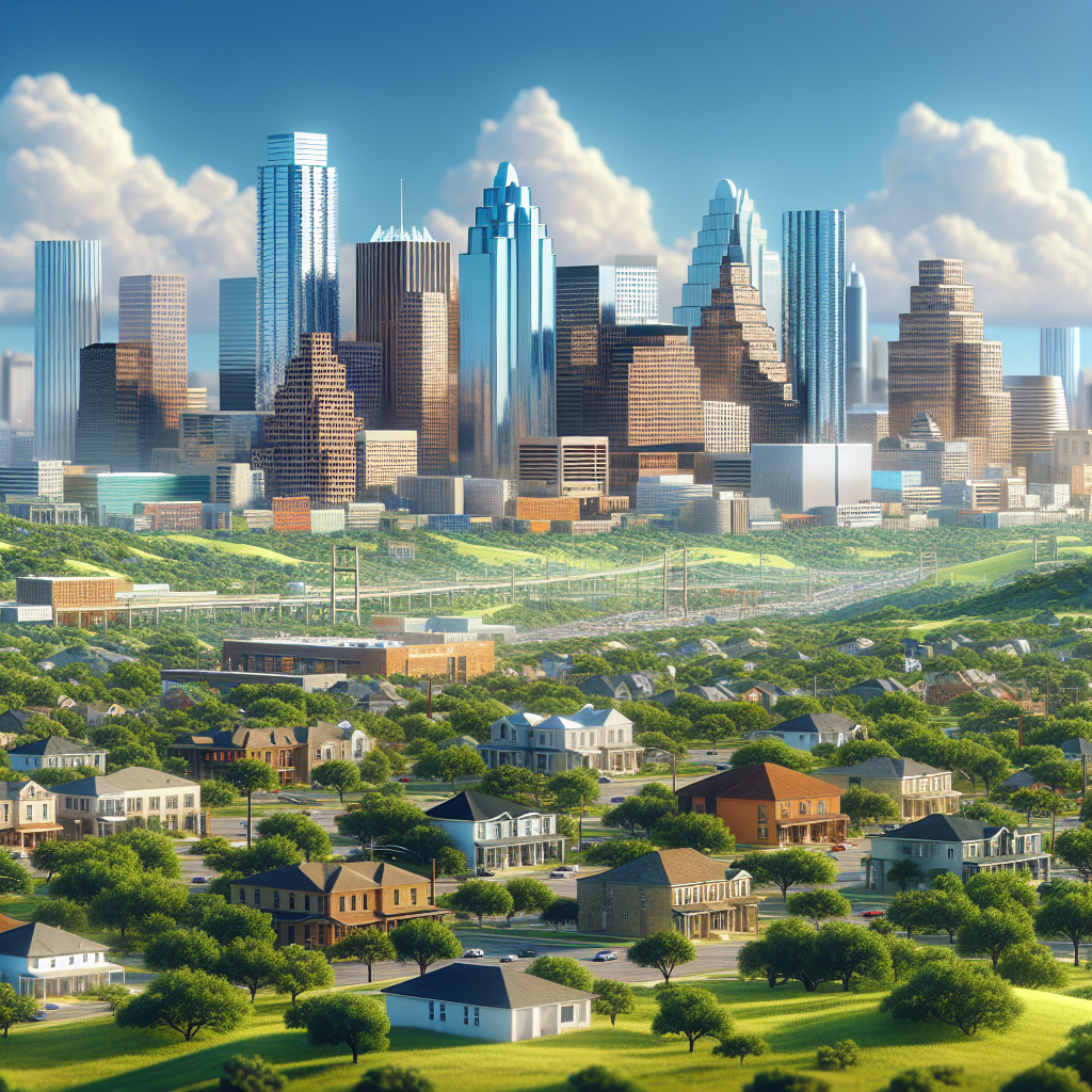A vibrant depiction of Texas city skylines and landscapes representing the real estate market dynamics.