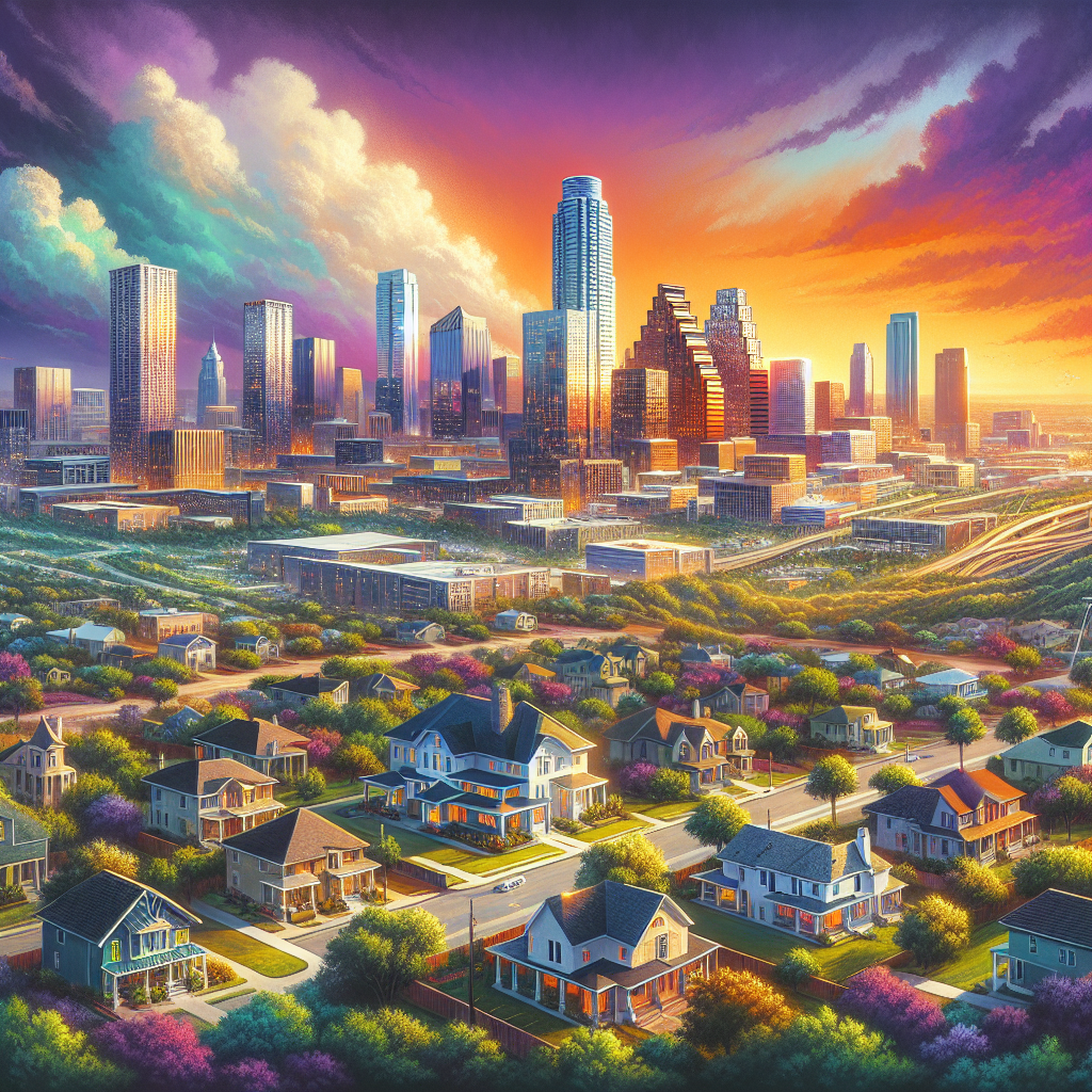 A vibrant city skyline representing the Texas real estate market with diverse landscapes.