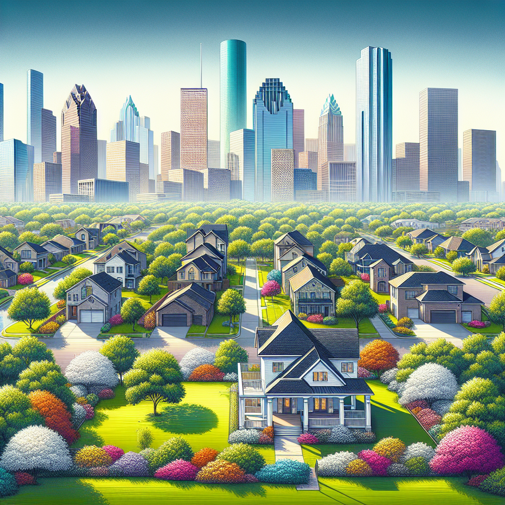 A vibrant Texas landscape showcasing city skylines, residential neighborhoods, and a sunny park.